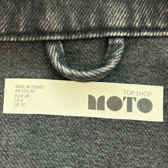 Black moto denim Topshop jacket, size US 6. - Picture 2 of 4